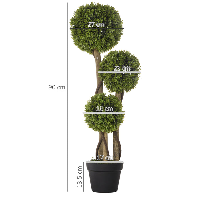 Decorative Artificial Plants Boxwood Ball Topiary Trees in Pot Fake Plants for Home Indoor Outdoor Decor, 90 cm