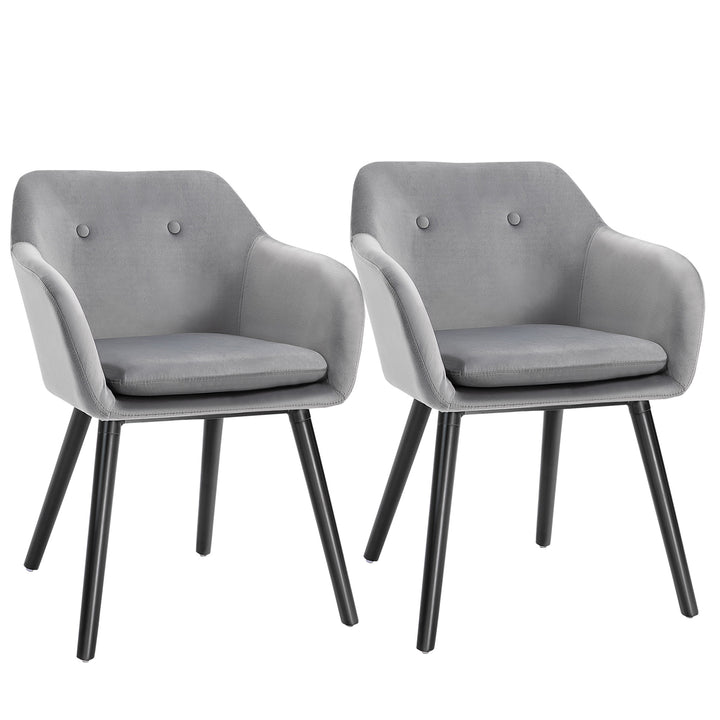 Dining Chairs Set of 2 Modern Upholstered Fabric Velvet-Touch Leisure Chairs with Backrest and Armrests, Lounge Reception Chairs, Grey