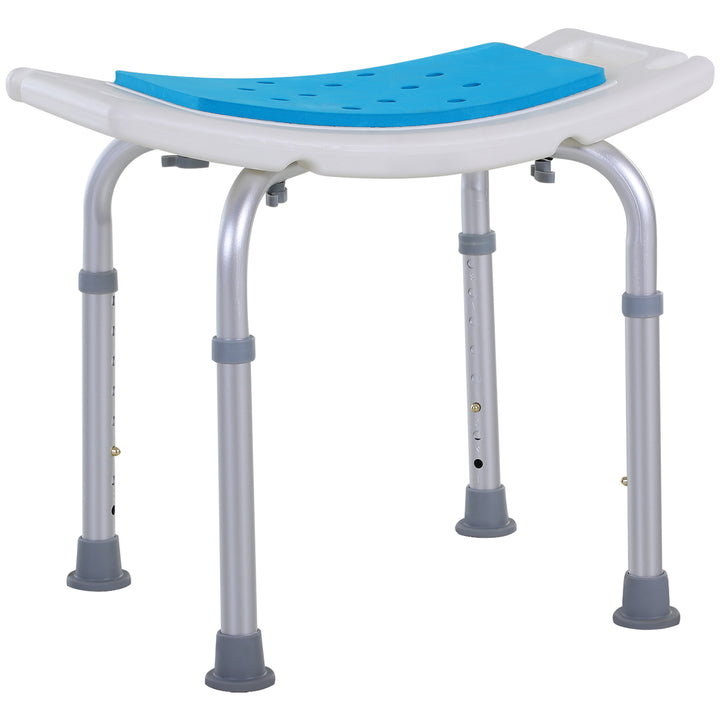 6-Level Height Adjustable Aluminium Bath Room Stool Chair Shower Non-Slip Design w/ Padded Seat Drainiage Holes Foot Pad - Blue