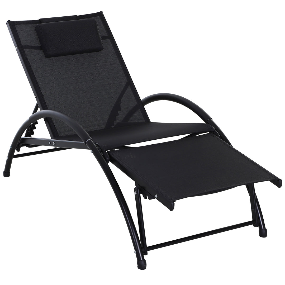 Outsunny Garden Patio Sun Lounger Half Circle Armrest Adjustable Head Footrest Aluminium Frame Textline Seat &amp;Pillow Garden Outdoor - Black
