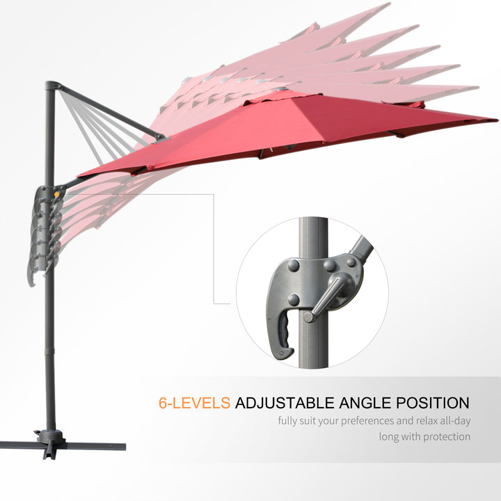 Cantilever Roma Parasol Garden Sun Umbrella 360¡ Rotation w/ Cross Base-Wine Red