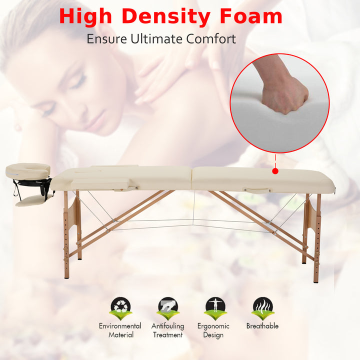 Massage Table Bed Couch Beauty Bed 2 Section Therapy Bed Lightweight Portable Folding Spa Bed Cream