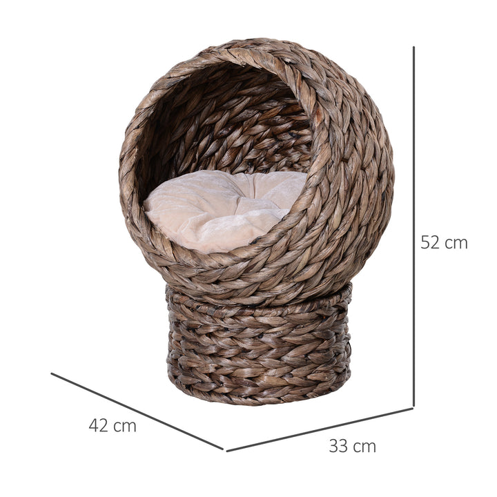 Woven Banana Leaf Elevated Cat Bed House Basket Soft Cushion Dome Basket 42x33x52 cm Dark Brown (base) &amp; Beige (cushion)
