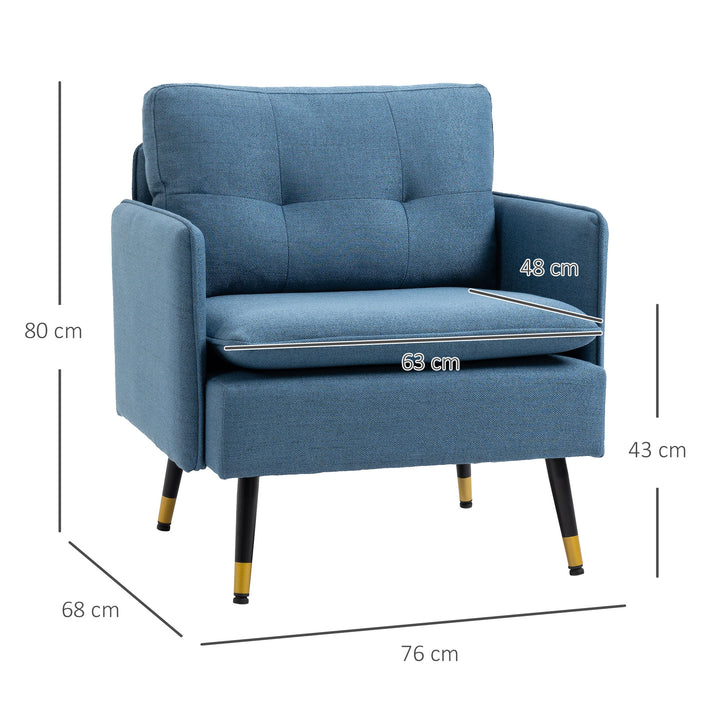 Modern Armchairs with Steel Legs, Upholstered Button Tufted Accent Chairs for Living Room and Bedroom, Dark Blue