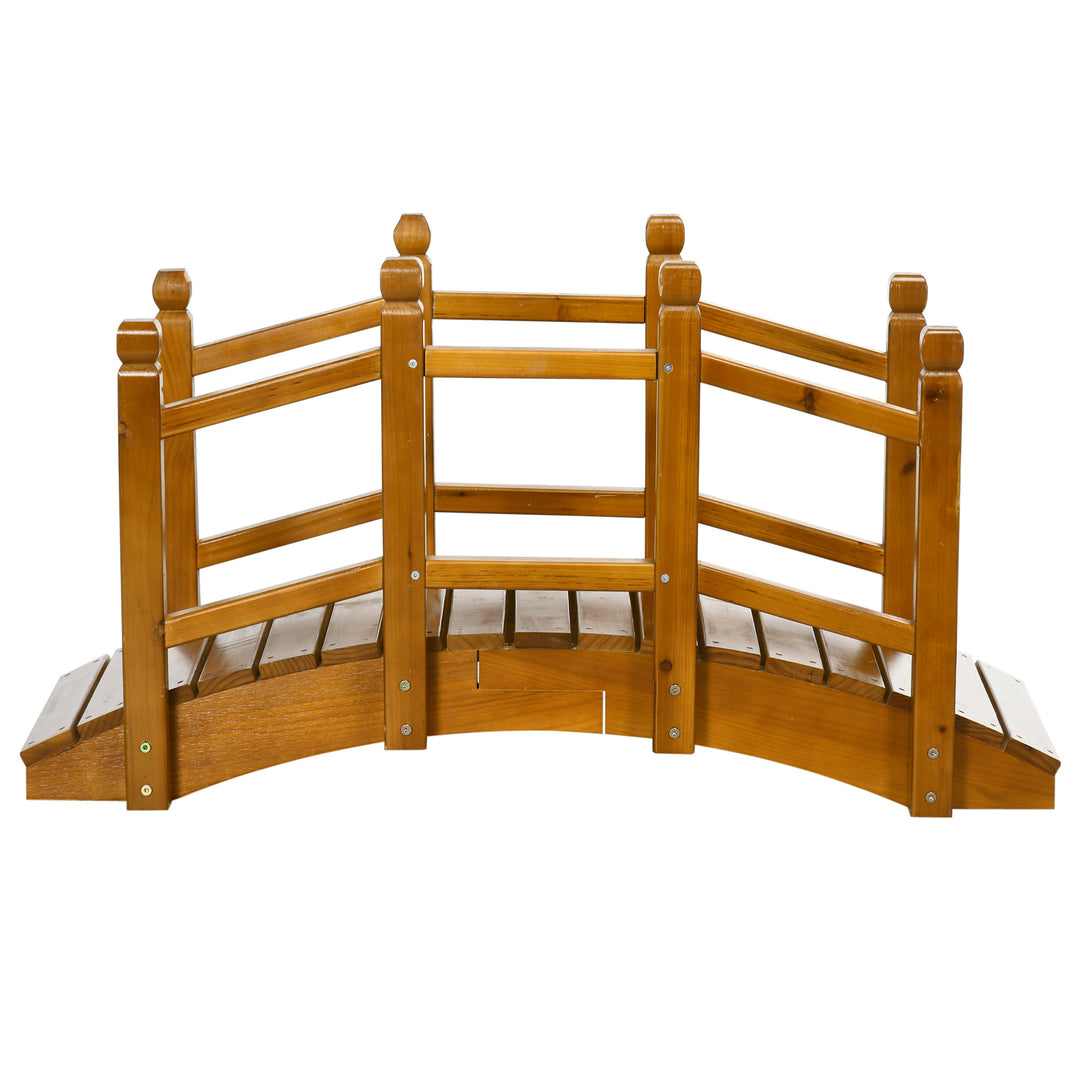 Wooden Garden Bridge with Safety Railings, Arc Footbridge for Pond Backyard Stream, Brown