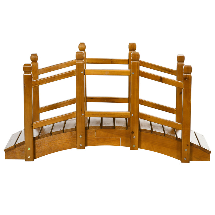 Wooden Garden Bridge with Safety Railings, Arc Footbridge for Pond Backyard Stream, Brown