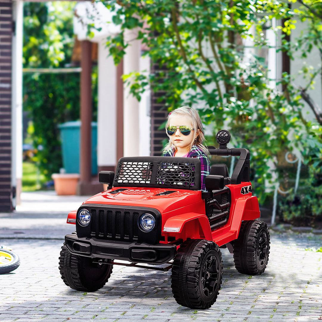 HOMCOM 12V Battery-powered 2 Motors Kids Electric Ride On Car Truck Off-road Toy with Parental Remote Control Horn Lights for 3-6 Years Old Red