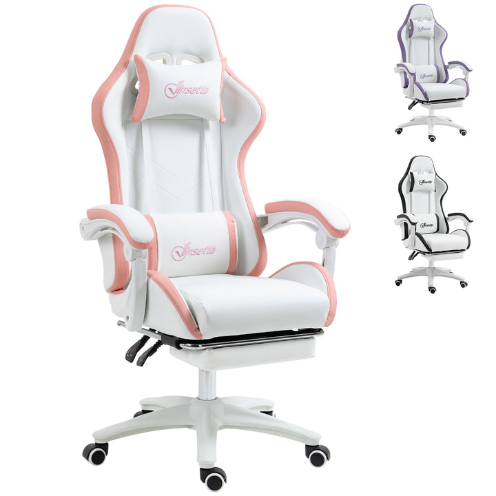 Vinsetto Racing Gaming Chair, Reclining PU Leather Computer Chair with 360 Degree Swivel Seat, White and Pink