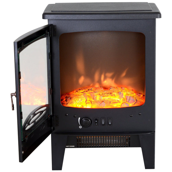 Electric Heater Freestanding Fireplace Artificial Flame Effect w/ Safety Thermostat 950w/1850W Tempered Glass Casing