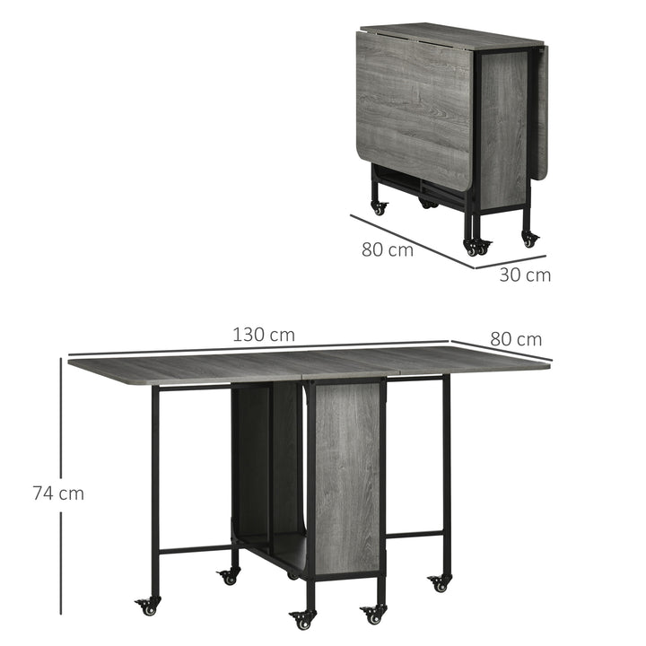 Mobile Drop Leaf Table Folding Kitchen Table Extendable Dining Table For Small Spaces With 6 Wheels & Storage Shelf