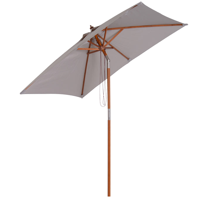 2m x 1.5m Patio Garden Parasol Sun Umbrella Sunshade Canopy Outdoor Backyard Furniture Fir Wooden Pole 6 Ribs Tilt Mechanism - Grey