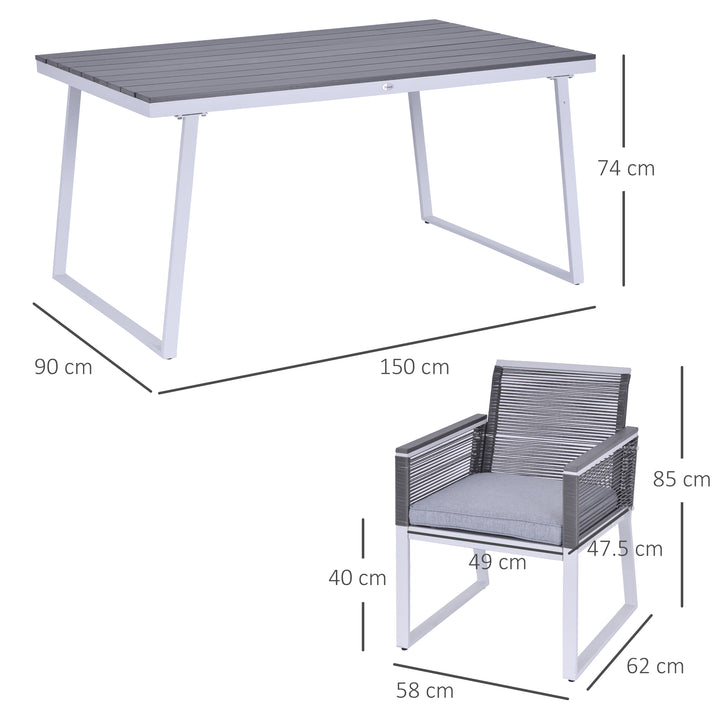 6-Seater Garden Dining Set w/ PE Rattan Cushioned Chairs and Rectangle Table, Box-shaped Frames, Grey