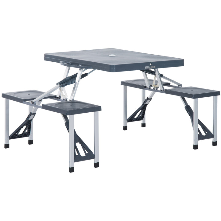 Folding Picnic Table and Chair Set Portable Camping Hiking Dining Furniture with Four Chairs, Aluminium Frame and Suitcase for BBQ Party