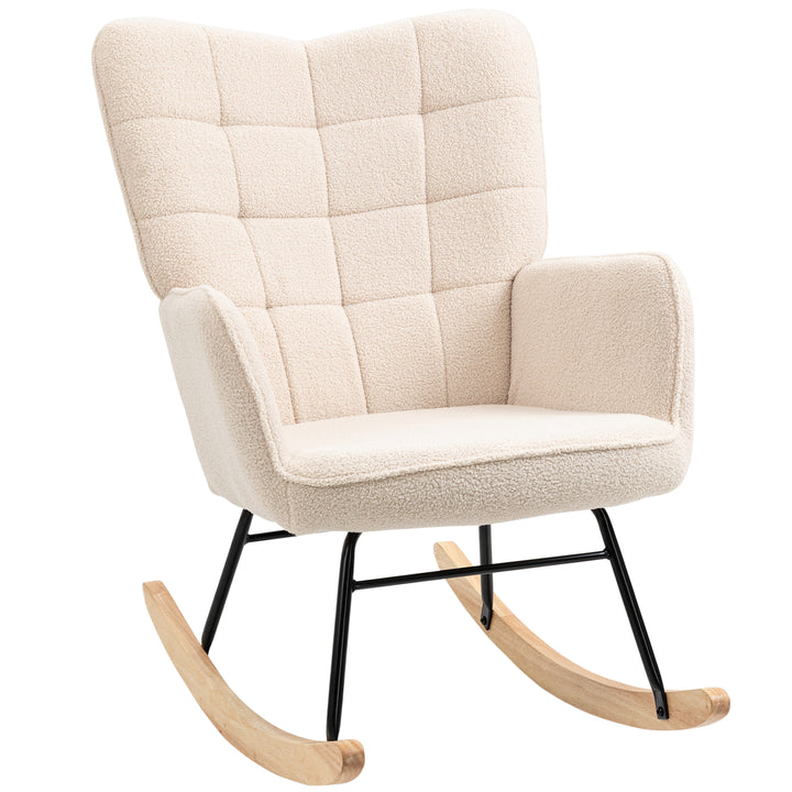 Wingback Rocking Chair for Nursing, Berber Fleece Nursery Glider Rocker, Modern Armchair for Living Room, Beige