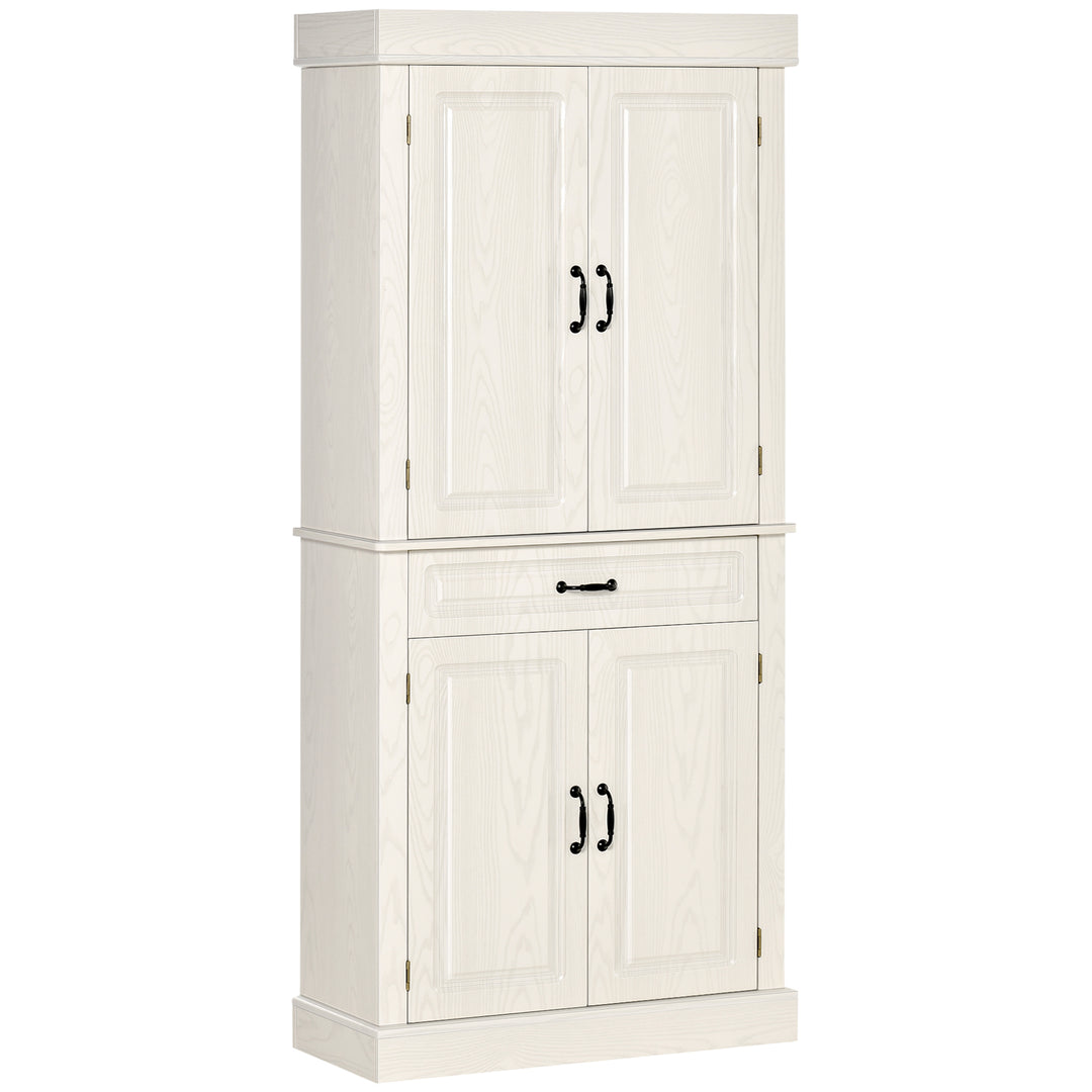 Kitchen Cupboard with 4 Doors, Freestanding Storage Cabinet with Wide Drawer and Shelves for Living Room, 180cm, White Wood Grain
