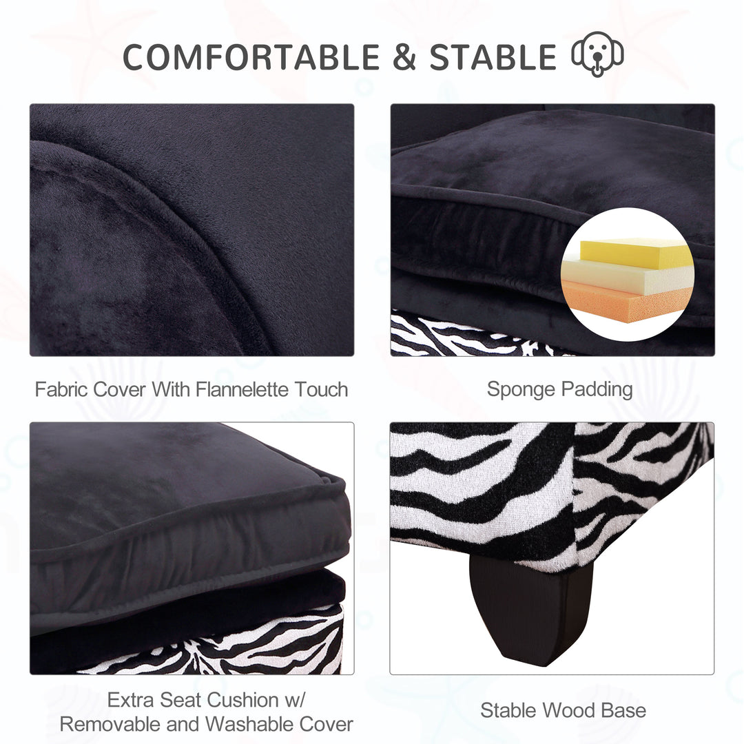 Foam Dog Bed, Elevated Pet Sofa, Cat Couch Lounger, with Storage, Removable Washable Cover, Black, Zebra Stripe Print