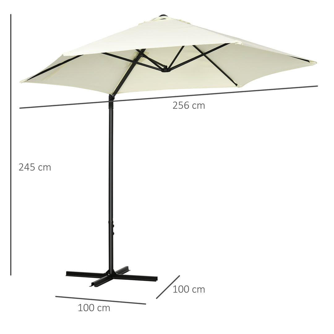 Outsunny 2.5M Garden Cantilever Parasol with 360° Rotation, Offset Roma Patio Umbrella Hanging Sun Shade Canopy Shelter with Cross Base, Beige