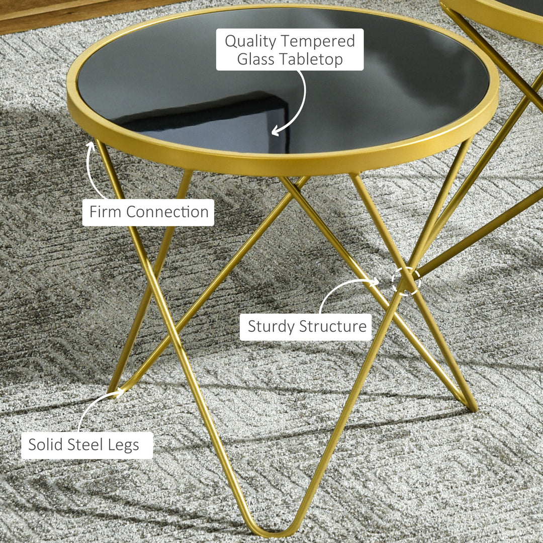 HOMCOM Glass Coffee Table, Accent End Side Table with Tempered Glass Top and Golden Metal Legs for Living Room, Bedroom, 43cmx43cmx40cm
