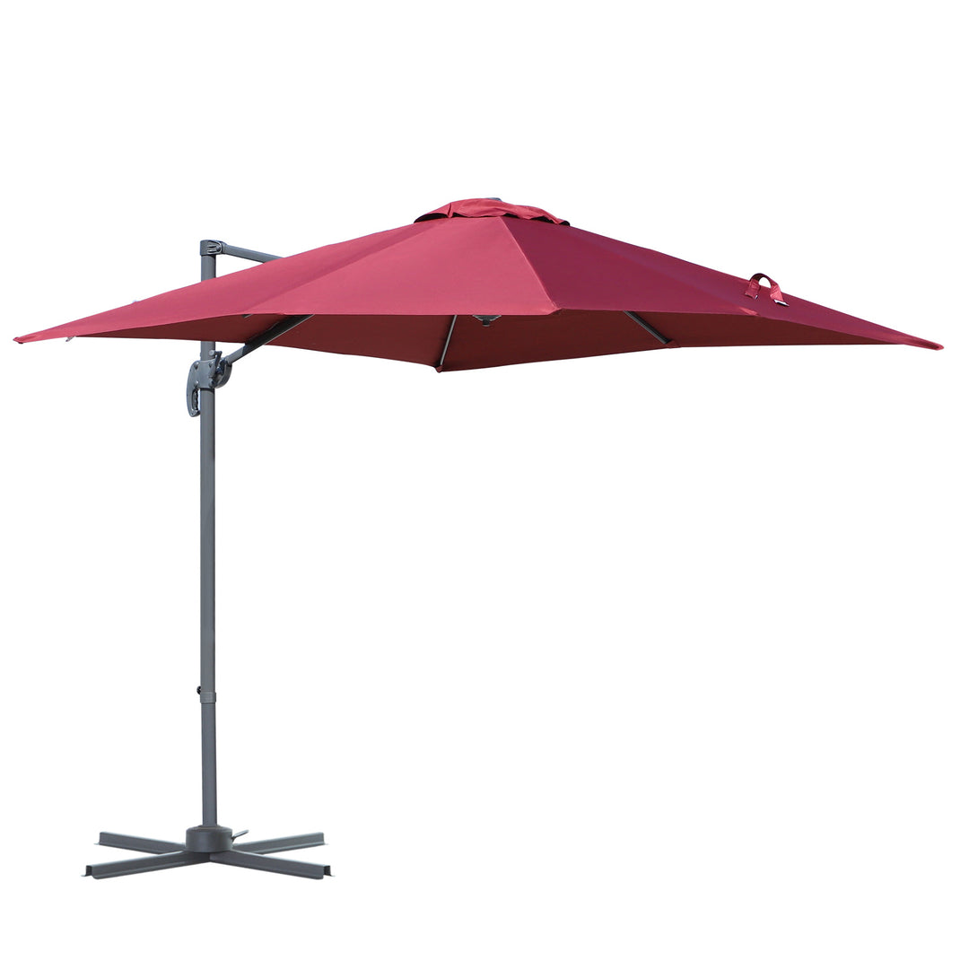 2.5 x 2.5m Cantilever Paraso Patio Offset l Umbrella Hanging Sun Shade Canopy Shelter 360¡ Rotation with Cross Base - Red