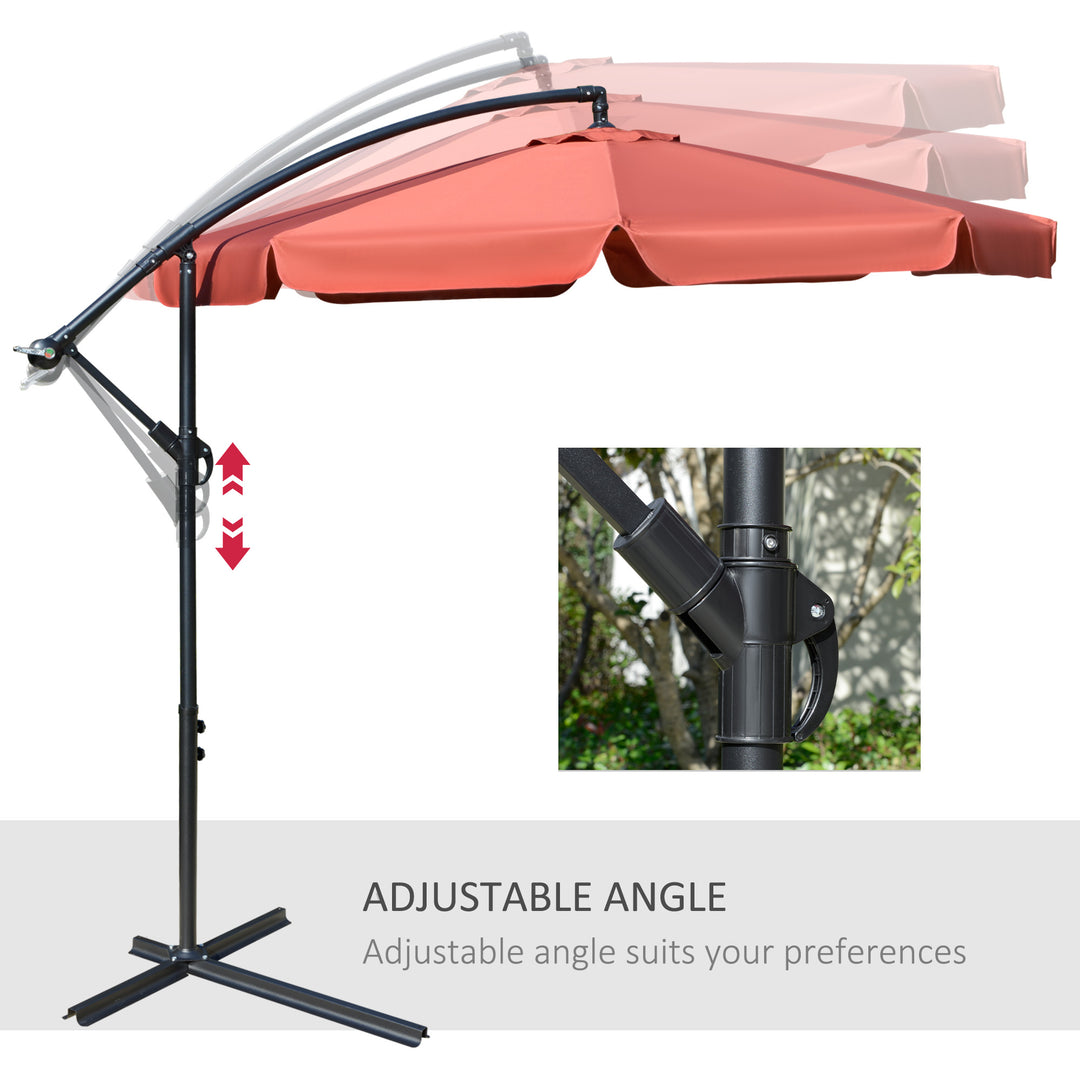 Outsunny 2.7m Garden Banana Parasol Cantilever Umbrella with Crank Handle and Cross Base for Outdoor, Hanging Sun Shade, Wine Red