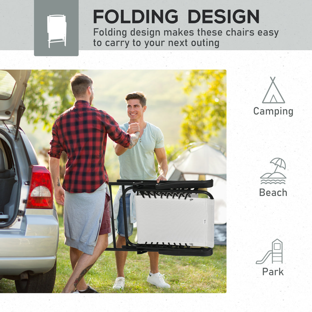 2 Pieces Patio Folding Chair Set, Outdoor Portable Loungers for Camping Pool Beach Deck, Lawn Chairs with Armrest Steel Frame, Cream White