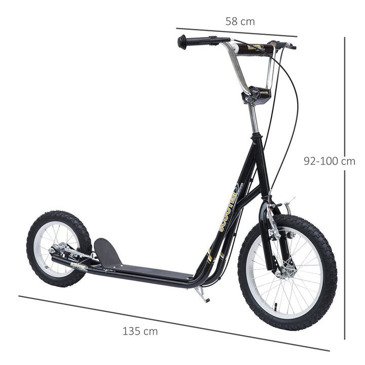 HOMCOM Teen Scooter Push Kick Scooters for Kids with Rubber Wheels Adjustable Handlebar Front Rear Dual Brakes Kickstand, for 5+ Years, Black