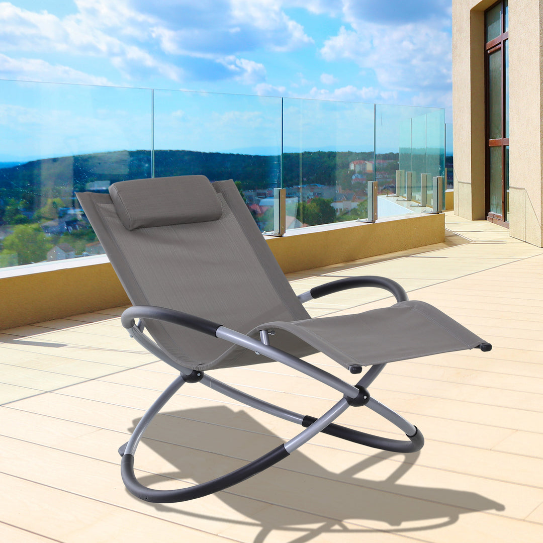 Outsunny Outdoor Orbital Lounger Zero Gravity Patio Chaise Foldable Rocking Chair w/ Pillow Grey