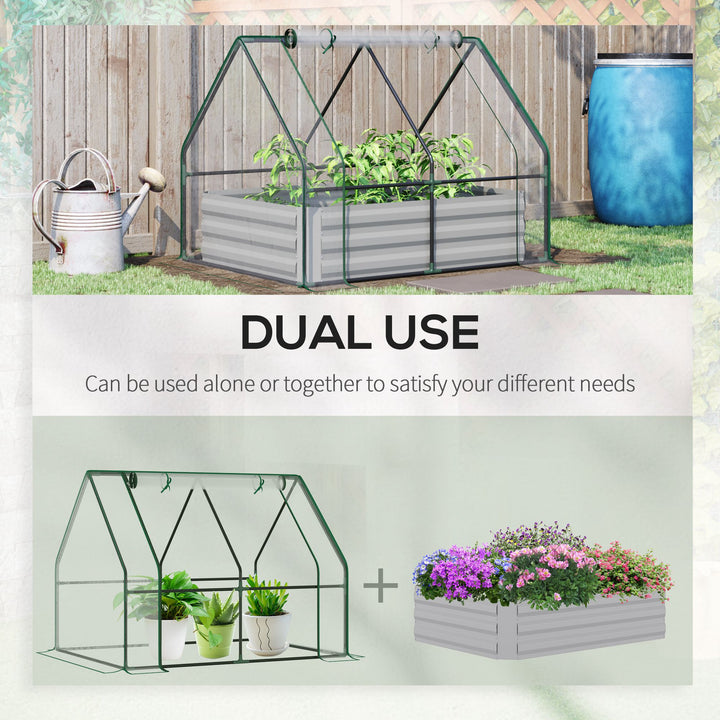 Outsunny Raised Garden Bed with Greenhouse, Steel Planter Box with Plastic Cover, Roll Up Window, Dual Use for Flowers, Vegetables, 127 x 95 x 92cm