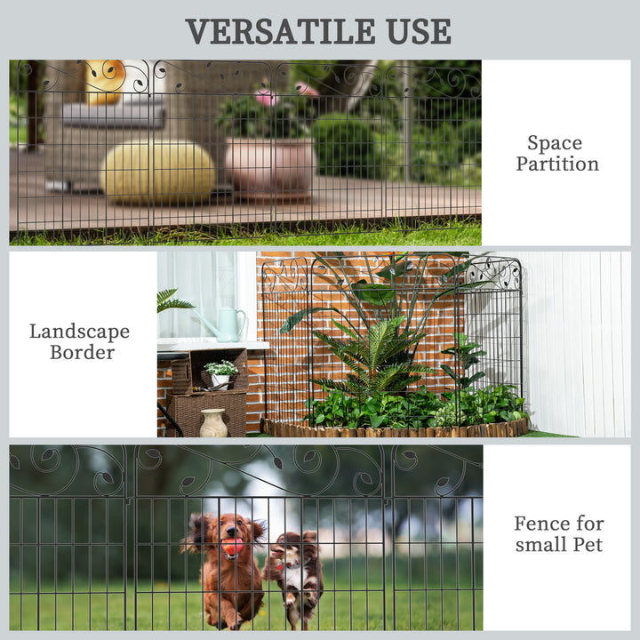 4PCs 43in x 11.5ft Decorative Fence Panels, Outdoor Garden Fencing, Rustproof Metal Wire Landscape Edging Animal Barrier, Black