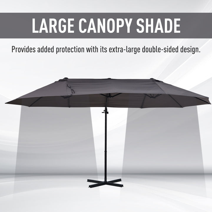 Double Parasol Patio Umbrella Garden Sun Shade w/ Steel Pole 12 Support Ribs Crank Handle Easy Lift Twin Canopy - Grey