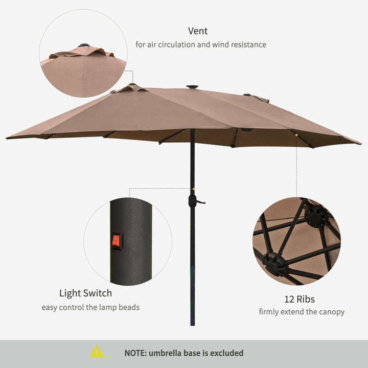 Outsunny Garden Parasol 4.4m Double-Sided Sun Umbrella Patio Sun Shade Outdoor with LED Solar Light , Khaki