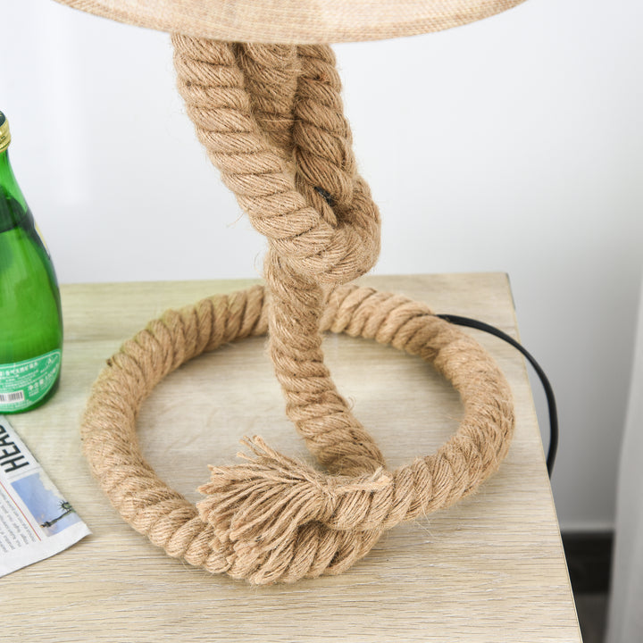 HOMCOM Nautical Style Rope-Base Table Lamp w/ Fabric Lampshade Metal Frame Power Switch Unique Lighting Furnishing Bedroom Living Room Study Beige