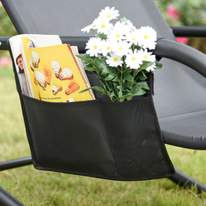 Breathable Mesh Rocking Chair Patio Rocker Lounge for Indoor &amp; Outdoor Recliner Seat w/ Removable Headrest for Garden and Patio Black