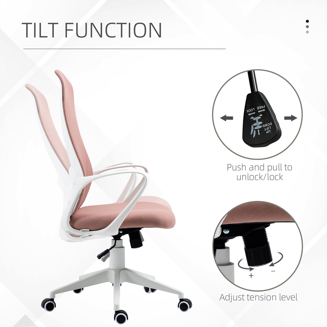 High-Back Office Chair, Elastic Desk Chair with Armrests, Tilt Function, Adjustable Seat Height, Pink