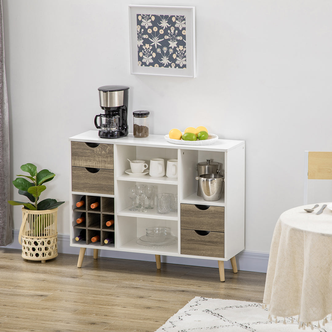Modern Kitchen Sideboard, Buffet Table with Removable Wine Rack, Drawers and Open Compartments for Living Room, Dining Room, Grey