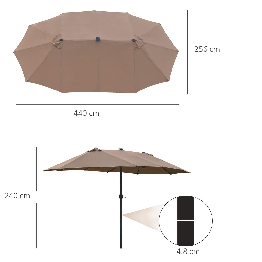 Outsunny Garden Parasol 4.4m Double-Sided Sun Umbrella Patio Sun Shade Outdoor with LED Solar Light , Khaki