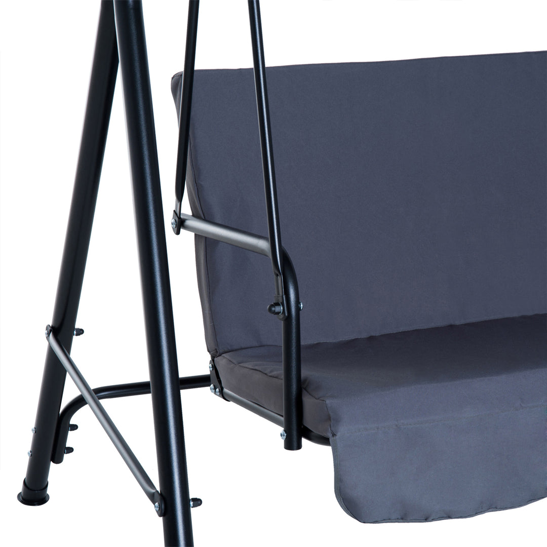 3 Seater Canopy Swing Chair Garden Rocking Bench Heavy Duty Patio Metal Seat w/ Top Roof - Grey