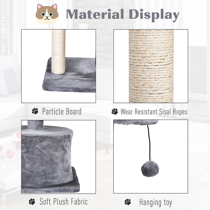 PawHut Cats 3-Tier Sisal Rope Scratching Post w/ Toys Grey