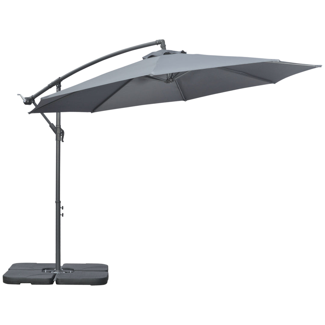 3(m) Garden Parasol Sun Shade Banana Umbrella Cantilever with Crank Handle, Cross Base Dark Grey