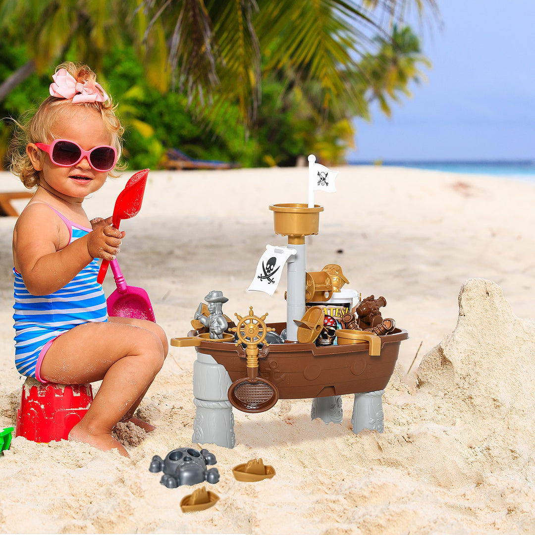 Pirate Ship Theme Sand and Water Table Beach Toy Set 2 in 1 Outdoor Activities Playset for Kids with Accessories Garden Sandpit Sandbox