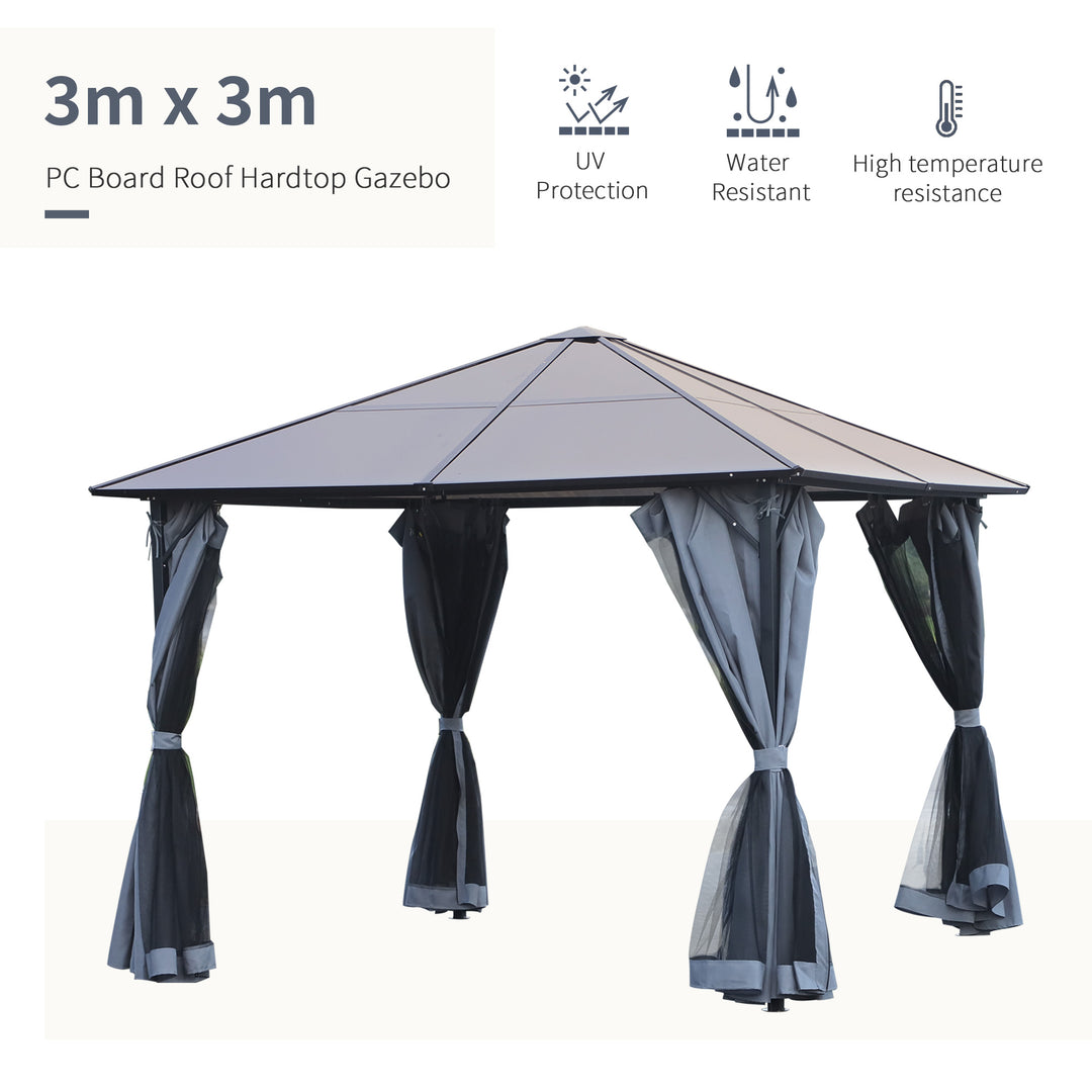 Outsunny 4 x 3(m) Garden Aluminium Gazebo Hardtop Roof Canopy Marquee Party Tent Patio Outdoor Shelter with Mesh Curtains & Side Walls - Grey