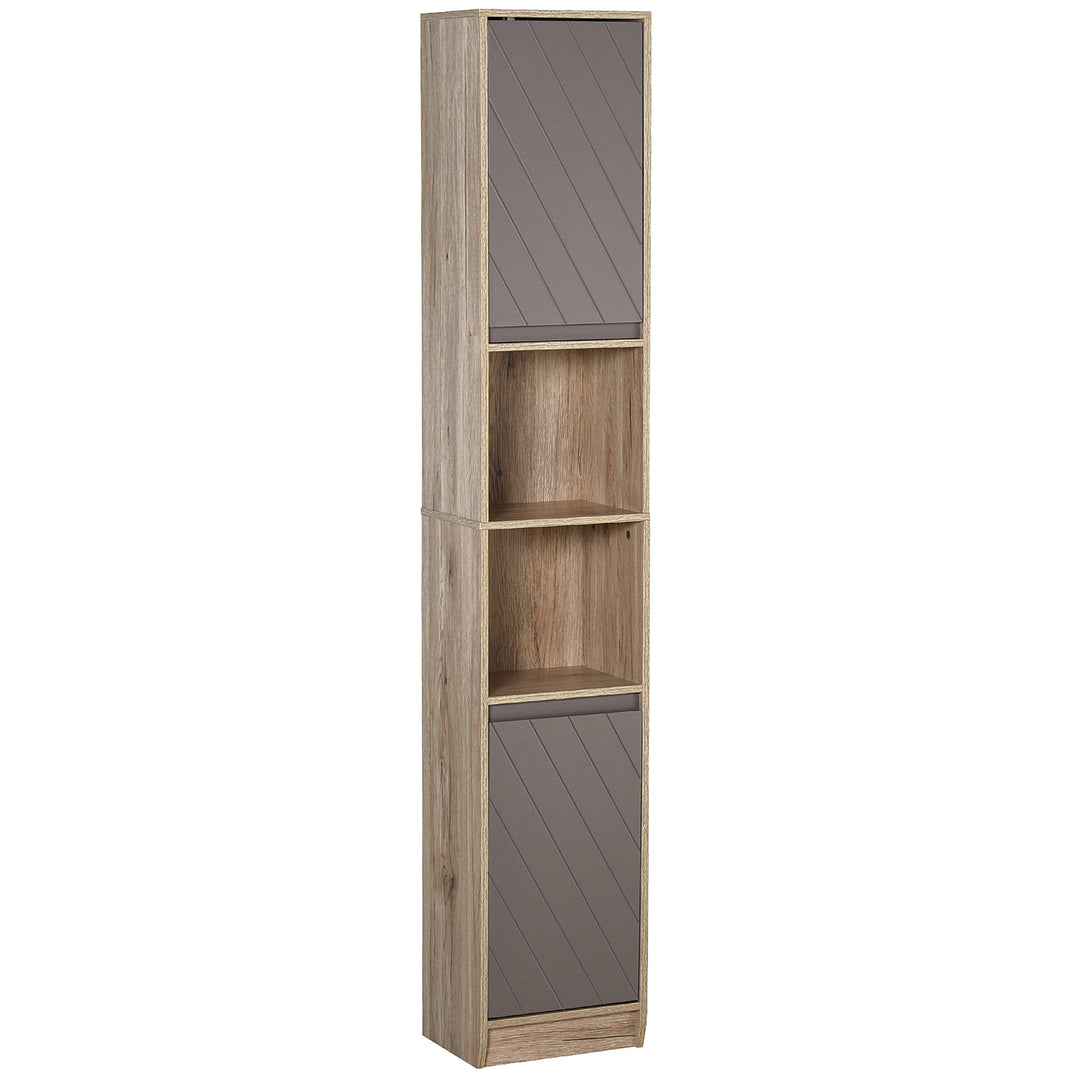 Freestanding Bathroom Storage Cabinet w/ 2 Cupboards 2 Compartments Home Organisation Anti-Tipping Elevated Base 30L x 24W x 170Hcm Grey&Brown
