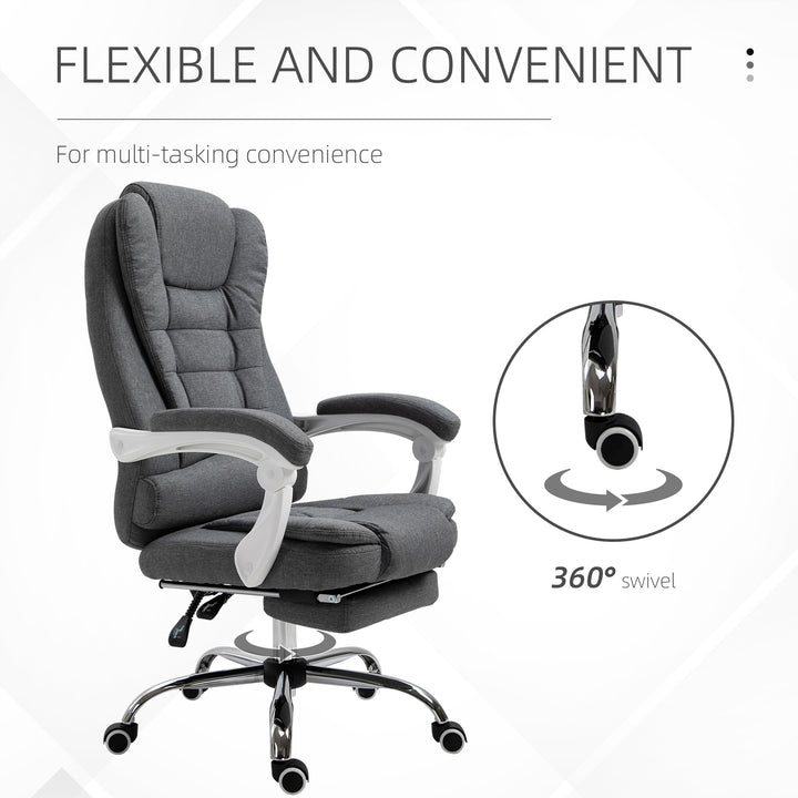 Office Chair with Footrest Computer Swivel Rolling Task Recliner for Home with Retractable Footrest, Arm, Grey