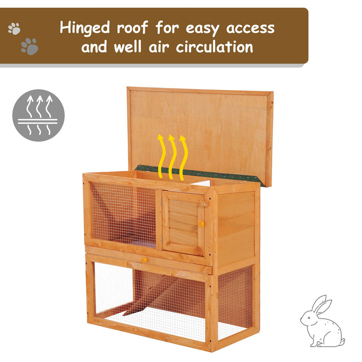 Pawhut Wooden  90cm 2 Tiers Rabbit Hutch