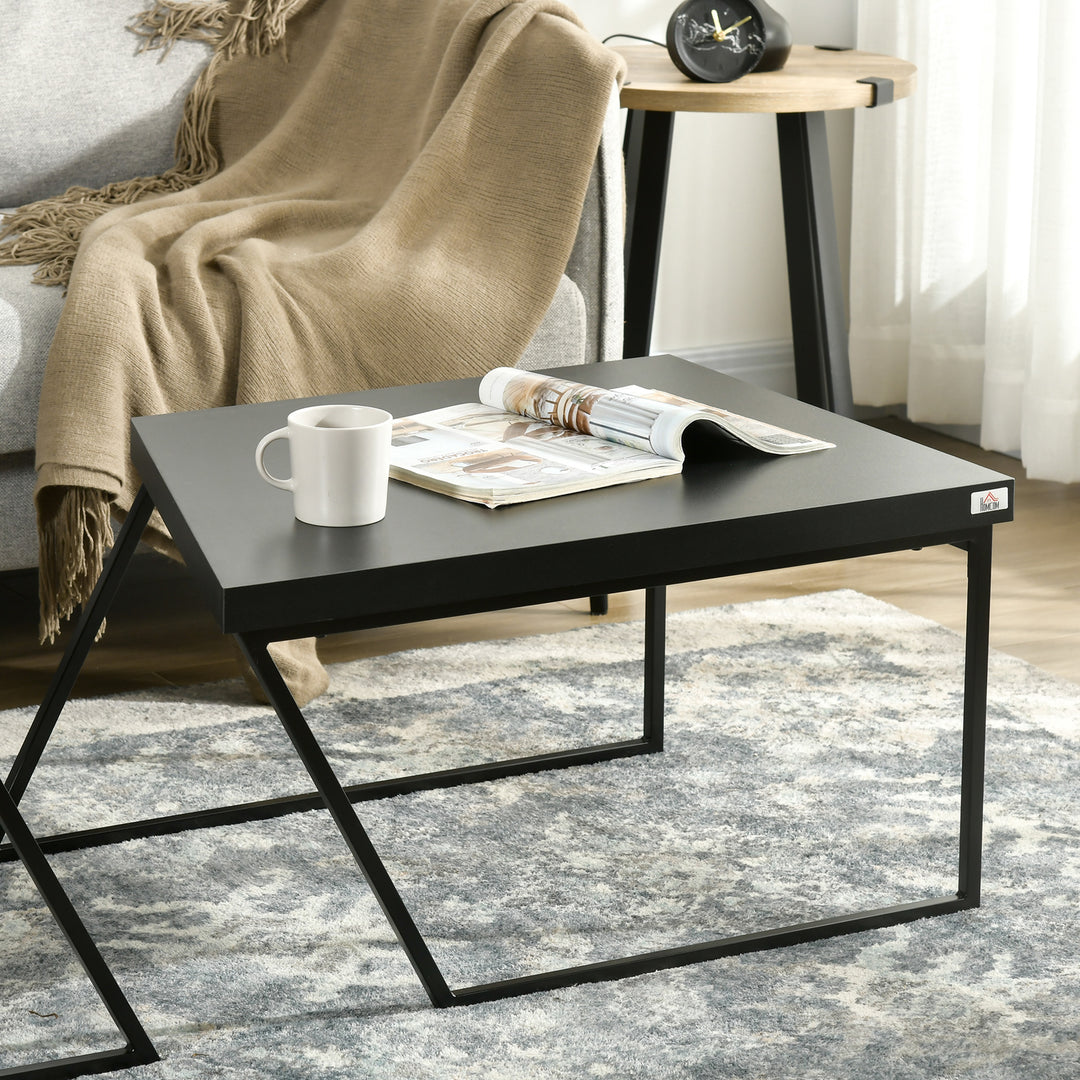 Coffee Table Set of 2, Geometric Coffee Table with Spacious Legroom, Steel Frame and Thick Tabletop, Industrial Coffee Tables