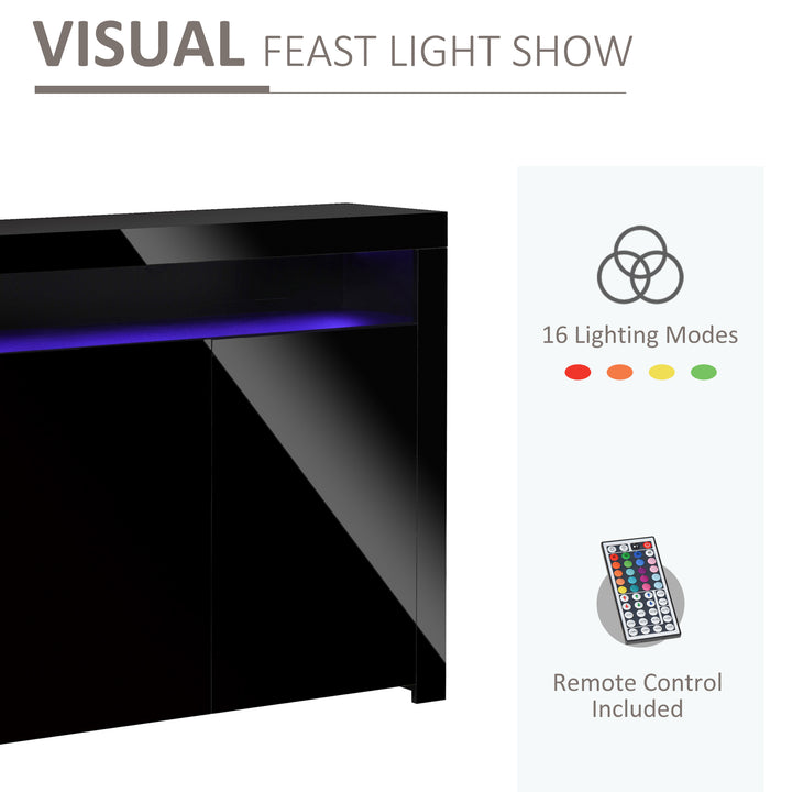 High Gloss LED Cabinet Cupboard Sideboard Buffet Console with RGB Lighting for Entryway, Dining Area, Living Room, Black
