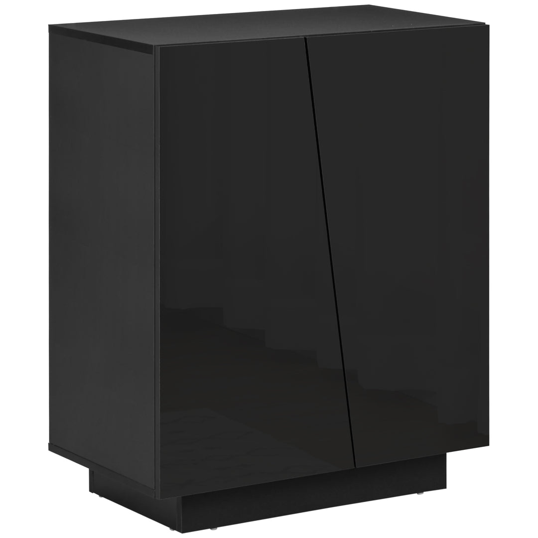 Freestanding Storage Cabinet for Bedroom, Wooden Sideboard, High Gloss Storage Cupboard with Adjustable Shelves, Black