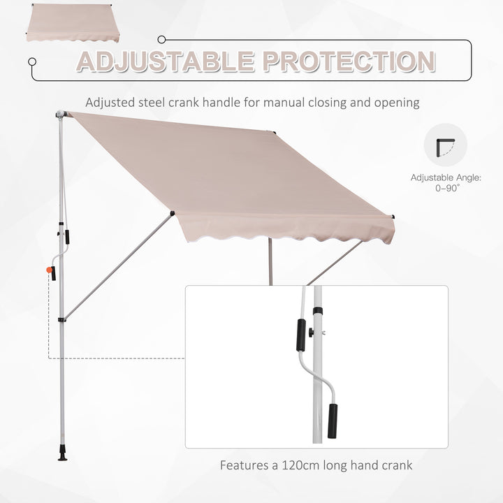 2x1.5m Garden Patio Manual Awning Canopy Sun Shade Shelter Adjustable Aluminium Frame Awning Beige