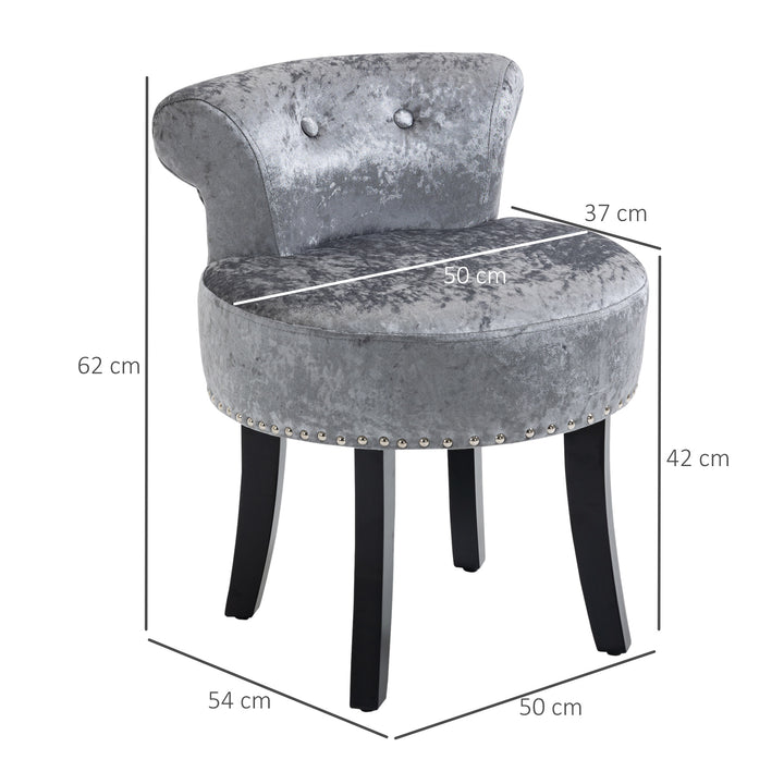Dressing Table Stool with Rubber Wood Legs Ice Velvet Makeup Seat Dressing Chair for Living Room Dressing Room Bedroom, Grey