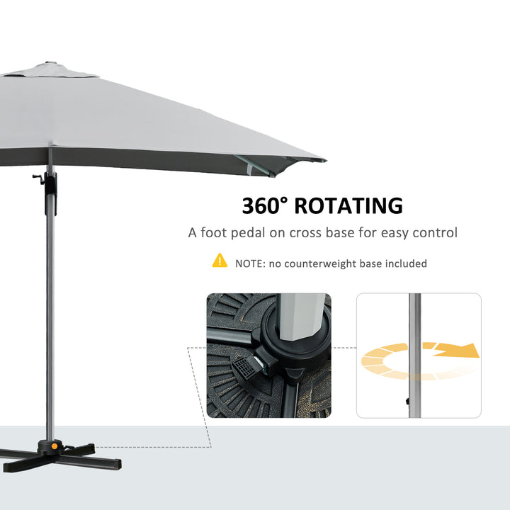 3 x 3(m) Square Cantilever Roma Parasol Garden Sun Umbrella Canopy Sun Shade Aluminium 360° Rotating &amp; Cross Base, Light Grey Outdoor
